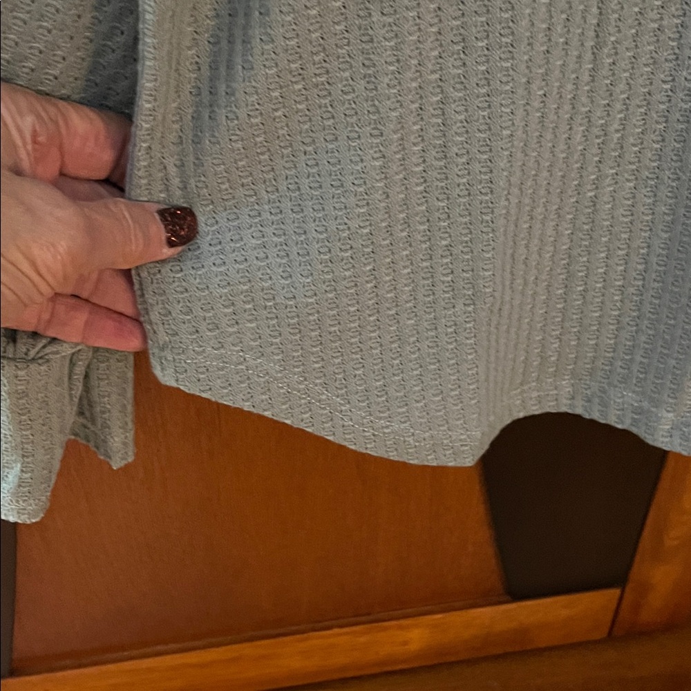 BiBi Sage Green Soft & Light Waffle Knit Wide V-Neck Long Sleeve Top - Picture 5 of 8
